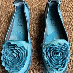 Women's Blue Loafers with Floral Detail